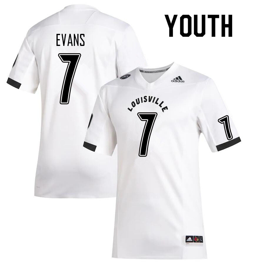 Youth #7 Tiyon Evans Louisville Cardinals College Football Jerseys Sale-White - Click Image to Close